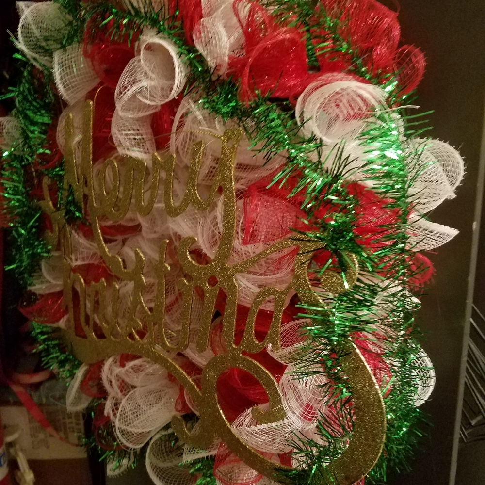Handmade Merry Christmas wall or door decor wreath I made on a box frame.Pleas - Picture 2 of 9